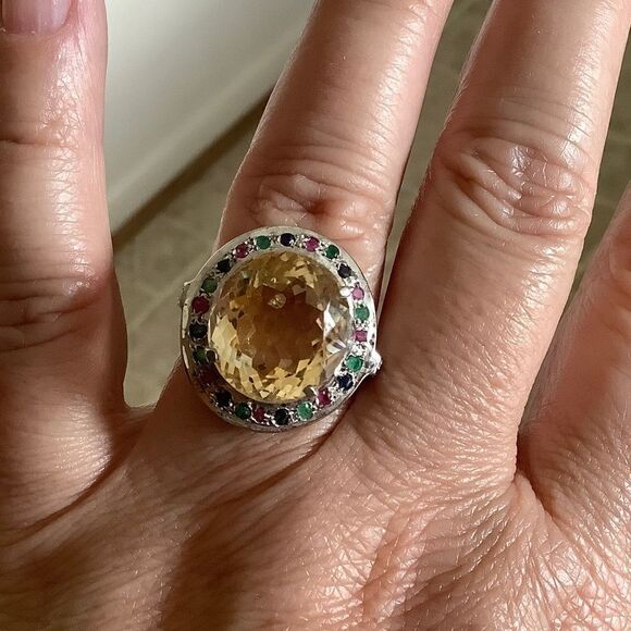sterling SILVER 925 CITRINE/RUBY/EMERALD/BLUE SAPPHIRE WOMAN RING - Picture 5 of 11